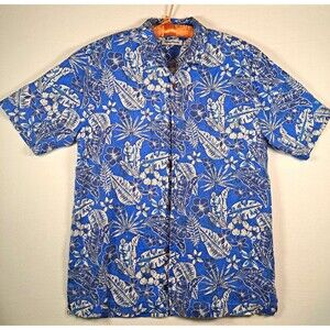 Tommy Bahama Men's L Blue White Floral Hawaiian Short Sleeve Shirt Charity Golf